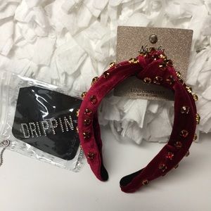 HAIR Twist Knot Top Knot Velvet Jeweled Headband + Drippin’ Embellished Clip